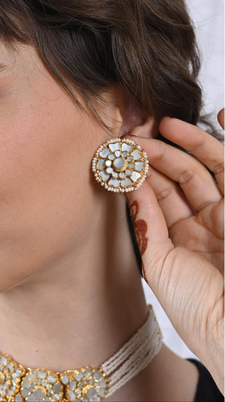 Choker with Earrings for Festive – White by Shlok Jewels