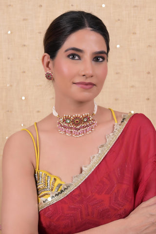 Choker for Festive – Multicolor Adjustable Dori with Earrings by Shlok Jewels