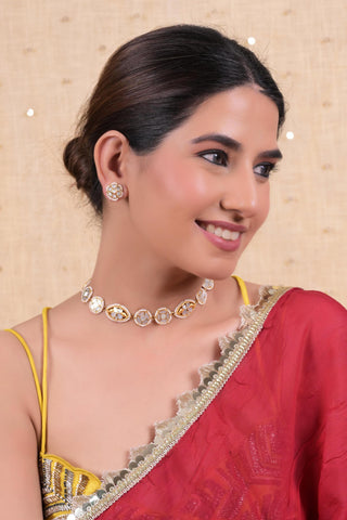 Choker for Festive – White with Earrings Push Back by Shlok Jewels