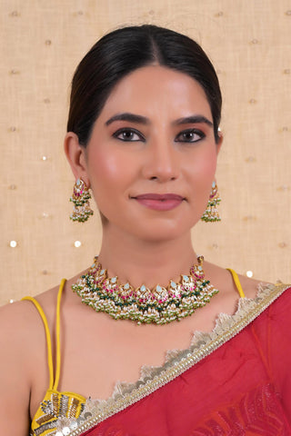 Choker for Festive – Multicolor with Push Back Earrings by Shlok Jewels