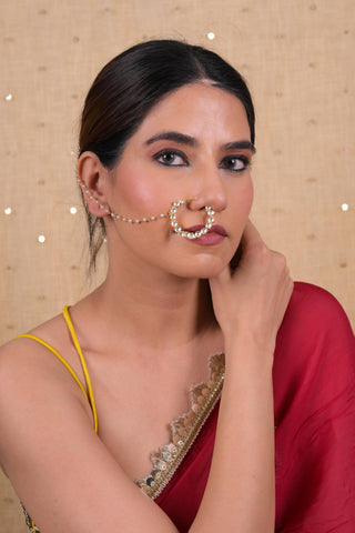 Nose Ring for Festive – White Adjustable by Shlok Jewels