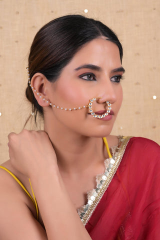 Nose Ring for Festive – White Adjustable by Shlok Jewels