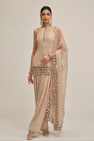 Kurta Set - Indian Wedding - Beige Modern Maharani Cutwork by Vvani by Vani Vats