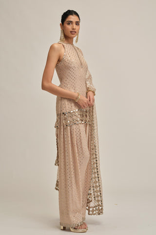 Kurta Set - Indian Wedding - Beige Modern Maharani Cutwork by Vvani by Vani Vats