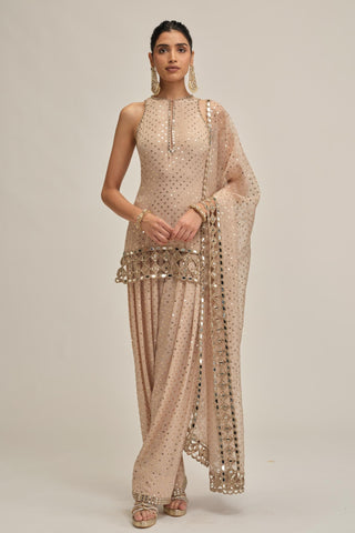Kurta Set - Indian Wedding - Beige Modern Maharani Cutwork by Vvani by Vani Vats