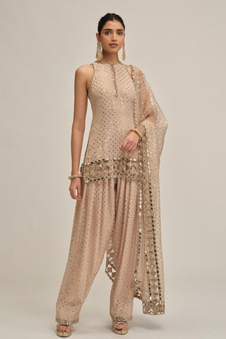Kurta Set - Indian Wedding - Beige Modern Maharani Cutwork by Vvani by Vani Vats