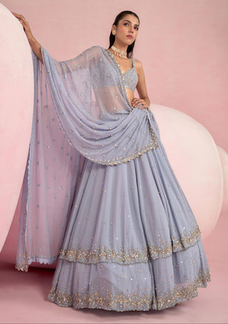 Lehenga Set For Indian Wedding - Blue Solene Lehenga Set by Prevasu