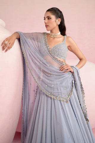 Lehenga Set For Indian Wedding - Blue Solene Lehenga Set by Prevasu