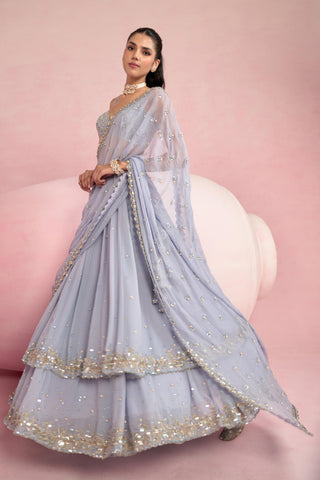 Lehenga Set For Indian Wedding - Blue Solene Lehenga Set by Prevasu