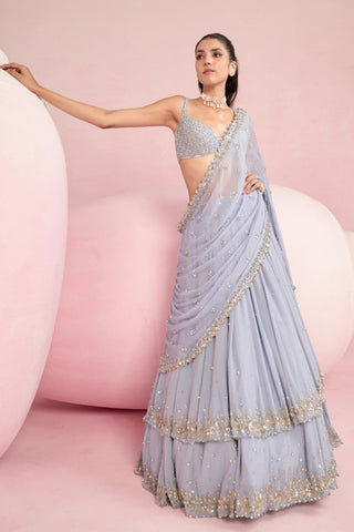 Lehenga Set For Indian Wedding - Blue Solene Lehenga Set by Prevasu