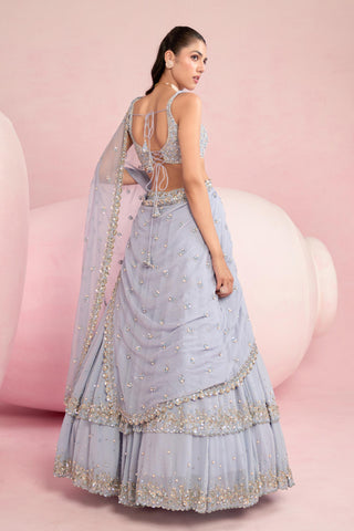 Lehenga Set For Indian Wedding - Blue Solene Lehenga Set by Prevasu