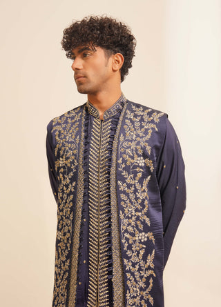 Navy blue manik indo-western jacket set