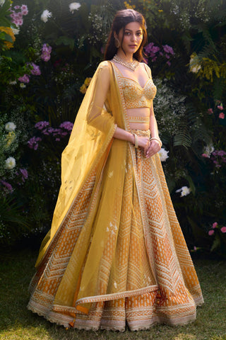 Lehenga Set for Indian Wedding – Apricot Yellow Raw Silk by Shyam Narayan Prasad