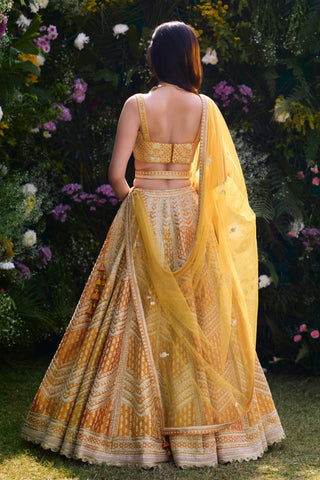 Lehenga Set for Indian Wedding – Apricot Yellow Raw Silk by Shyam Narayan Prasad