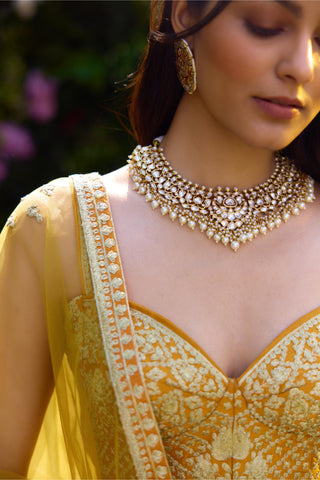 Lehenga Set for Indian Wedding – Apricot Yellow Raw Silk by Shyam Narayan Prasad