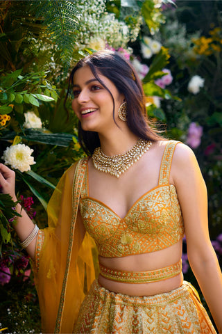 Lehenga Set for Indian Wedding – Apricot Yellow Raw Silk by Shyam Narayan Prasad