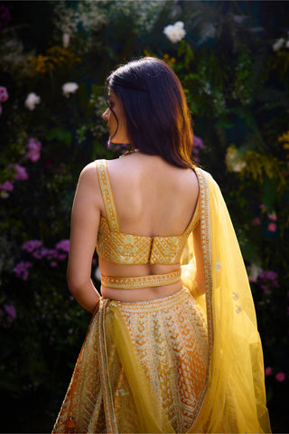 Lehenga Set for Indian Wedding – Apricot Yellow Raw Silk by Shyam Narayan Prasad