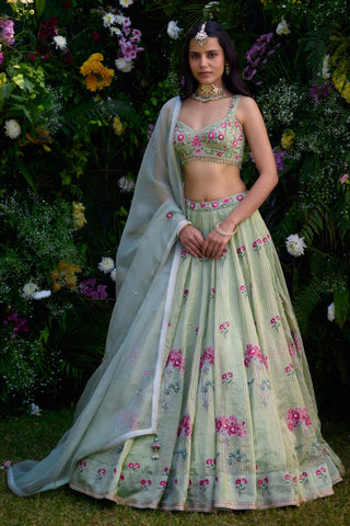 Lehenga Set for Indian Wedding – Smoke Green Zardozi by Shyam Narayan Prasad
