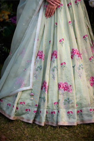 Lehenga Set for Indian Wedding – Smoke Green Zardozi by Shyam Narayan Prasad