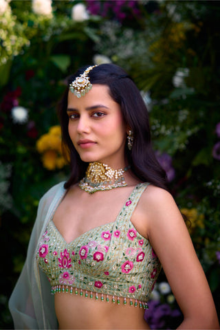 Lehenga Set for Indian Wedding – Smoke Green Zardozi by Shyam Narayan Prasad