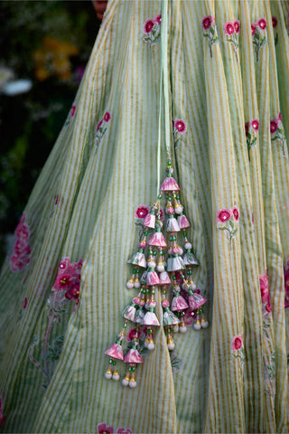 Lehenga Set for Indian Wedding – Smoke Green Zardozi by Shyam Narayan Prasad