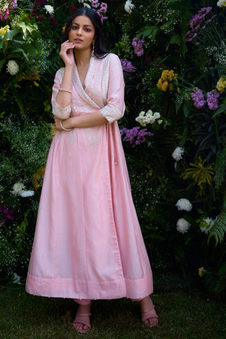 Angrakha Set for Contemporary Wear – Powder Pink Silk Chanderi by Shyam Narayan Prasad