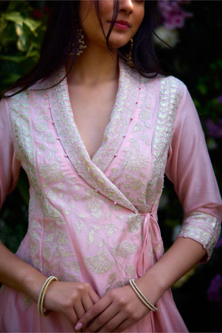 Angrakha Set for Contemporary Wear – Powder Pink Silk Chanderi by Shyam Narayan Prasad