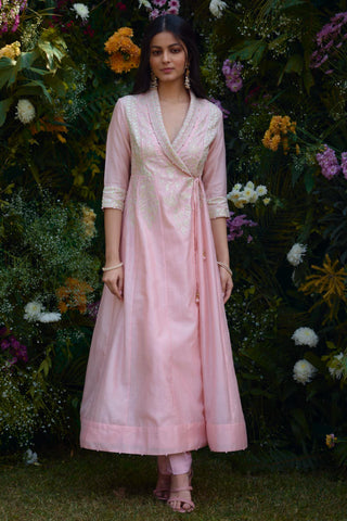 Angrakha Set for Contemporary Wear – Powder Pink Silk Chanderi by Shyam Narayan Prasad