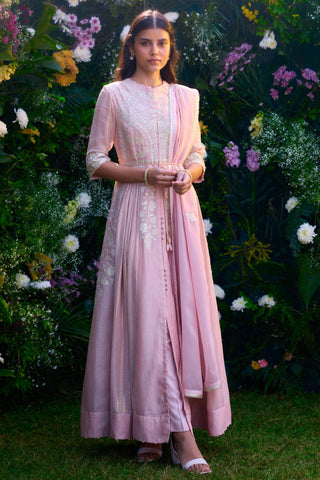 Anarkali Set for Indian Wedding – Whisper Pink Chanderi Brocade by Shyam Narayan Prasad