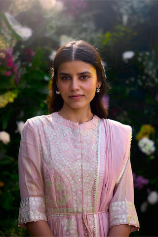 Anarkali Set for Indian Wedding – Whisper Pink Chanderi Brocade by Shyam Narayan Prasad