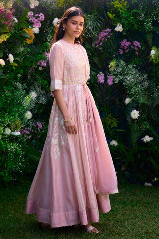 Anarkali Set for Indian Wedding – Whisper Pink Chanderi Brocade by Shyam Narayan Prasad