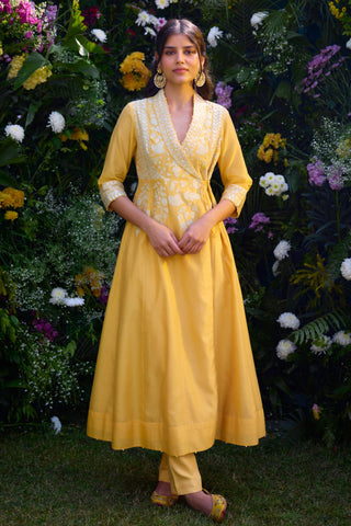 Angrakha Set for Contemporary Wear – Saffron Silk Chanderi by Shyam Narayan Prasad