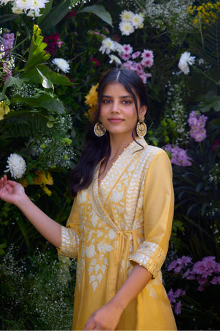 Angrakha Set for Contemporary Wear – Saffron Silk Chanderi by Shyam Narayan Prasad