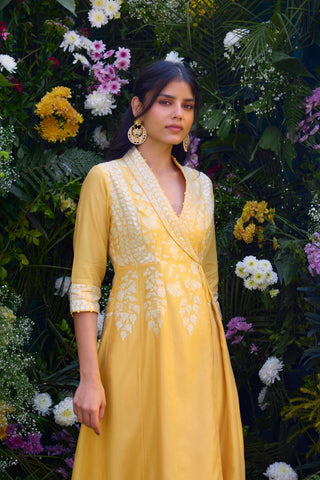 Angrakha Set for Contemporary Wear – Saffron Silk Chanderi by Shyam Narayan Prasad