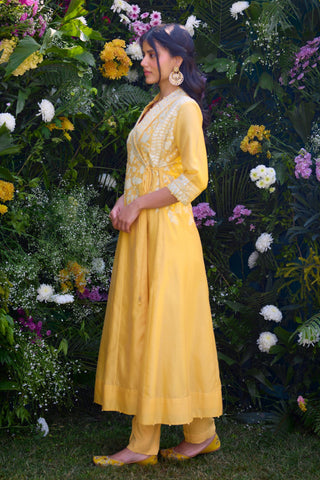 Angrakha Set for Contemporary Wear – Saffron Silk Chanderi by Shyam Narayan Prasad