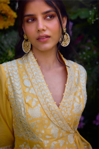 Angrakha Set for Contemporary Wear – Saffron Silk Chanderi by Shyam Narayan Prasad