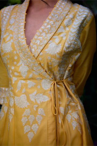 Angrakha Set for Contemporary Wear – Saffron Silk Chanderi by Shyam Narayan Prasad