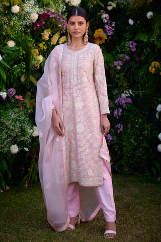 Kurta Set for Contemporary Wear – Light Pink Chanderi by Shyam Narayan Prasad