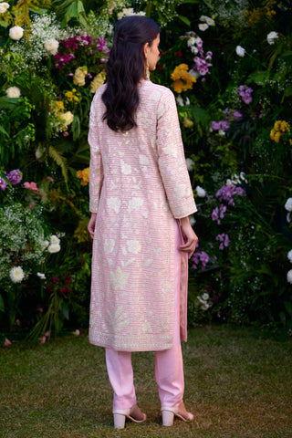 Kurta Set for Contemporary Wear – Light Pink Chanderi by Shyam Narayan Prasad
