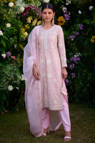 Kurta Set for Contemporary Wear – Light Pink Chanderi by Shyam Narayan Prasad