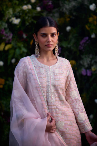Kurta Set for Contemporary Wear – Light Pink Chanderi by Shyam Narayan Prasad