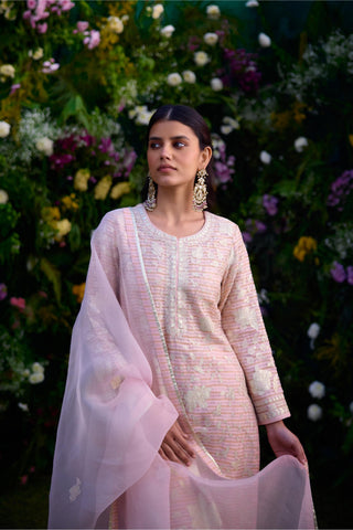 Kurta Set for Contemporary Wear – Light Pink Chanderi by Shyam Narayan Prasad