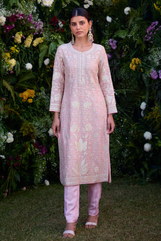Kurta Set for Contemporary Wear – Light Pink Chanderi by Shyam Narayan Prasad
