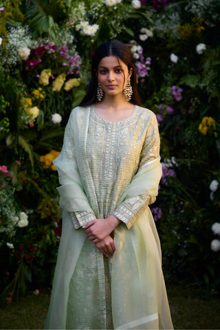 Kurta Set for Indian Wedding – Mist Jade Green Silk Chanderi by Shyam Narayan Prasad