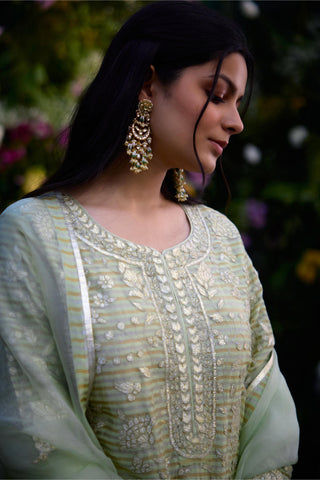 Kurta Set for Indian Wedding – Mist Jade Green Silk Chanderi by Shyam Narayan Prasad