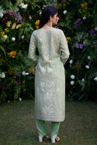 Kurta Set for Indian Wedding – Mist Jade Green Silk Chanderi by Shyam Narayan Prasad