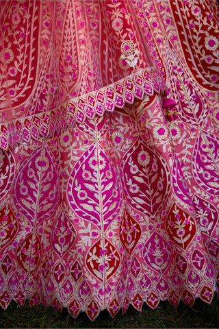 Lehenga Set for Indian Wedding – Peach Pink & Ribbon Red by Shyam Narayan Prasad