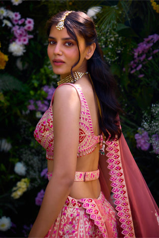 Lehenga Set for Indian Wedding – Peach Pink & Ribbon Red by Shyam Narayan Prasad