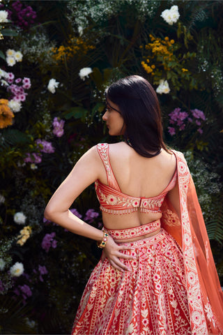 Lehenga Set for Indian Wedding – Vermillion Orange Raw Silk by Shyam Narayan Prasad