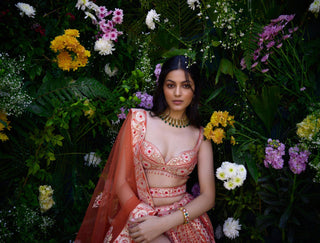 Lehenga Set for Indian Wedding – Vermillion Orange Raw Silk by Shyam Narayan Prasad